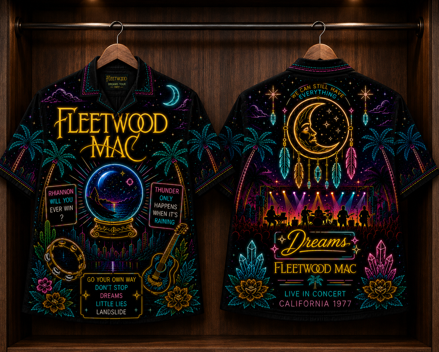Fleetwood Mac Hawaiian Shirt - Unisex Neon Light Crystal Ball Button Up
