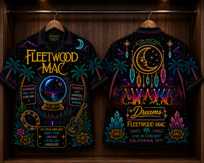 Fleetwood Mac Hawaiian Shirt - Unisex Neon Light Crystal Ball Button Up