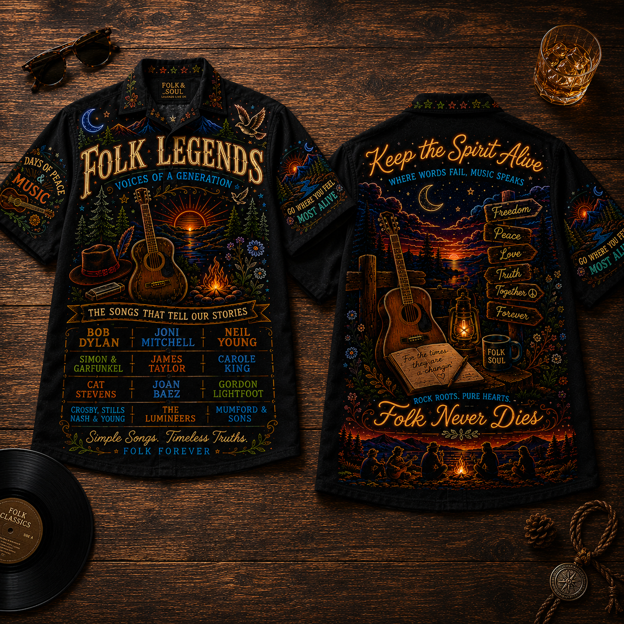 Folk Legends Hawaiian Shirt - Unisex Folk Never Dies Signpost Nature Summer Shirt