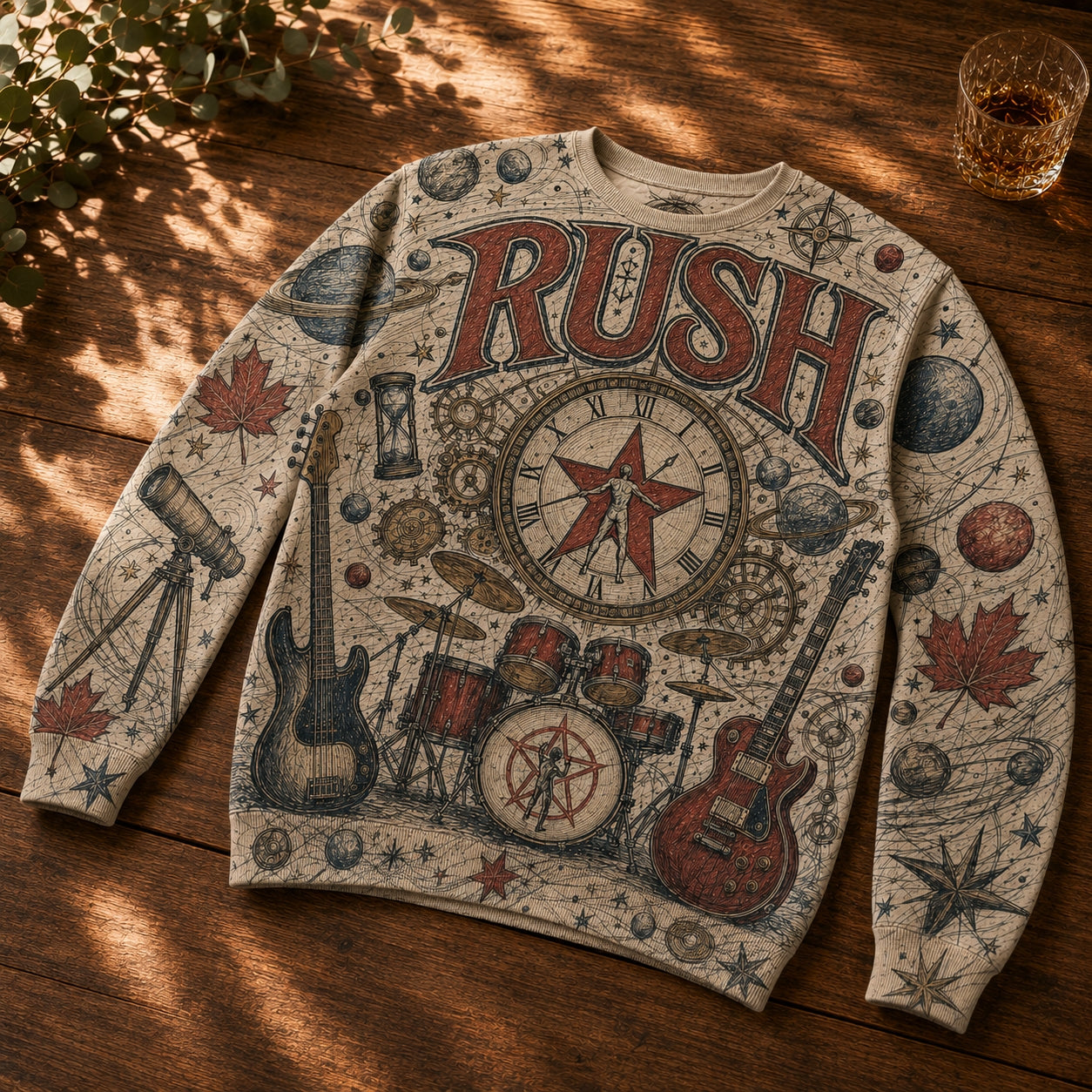 Rush Band Vintage Clockwork Angels Sweatshirt - Prog Rock Celestial Graphic Pullover