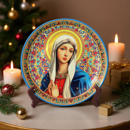 Virgin Mary Icon Decorative Ceramic Plate – Blessed Mother Religious Art