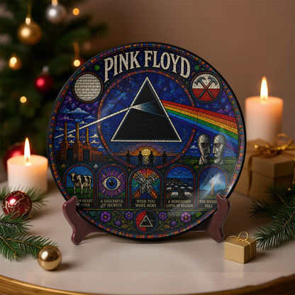 Pink Floyd Ceramic Display Plate with Stand – Dark Side of the Moon Prism Art Decor