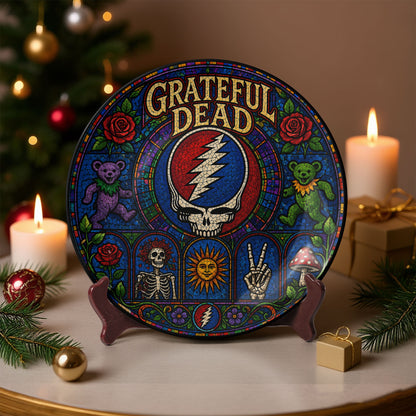 Grateful Dead Decorative Ceramic Plate with Display Stand – Classic Psychedelic Rock Gift