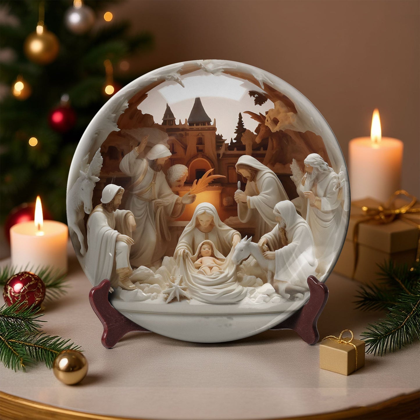 Holy Nativity Ceramic Plate – Handcrafted Christmas Scene