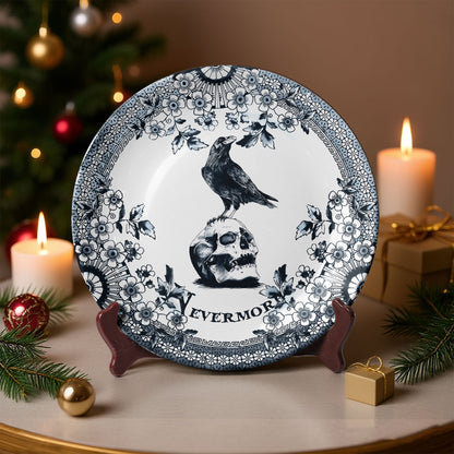 Edgar Allan Poe Raven Ceramic Plate – Nevermore Gothic Decor