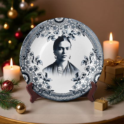 Frida Kahlo Ceramic Plate – Vintage Floral Art Design