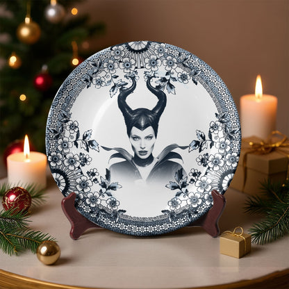 Maleficent Ceramic Plate – Dark Fantasy Floral Art