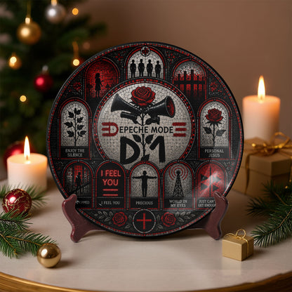 Depeche Mode Decorative Ceramic Plate with Stand – Stained Glass Synth Pop Rock Art Gift