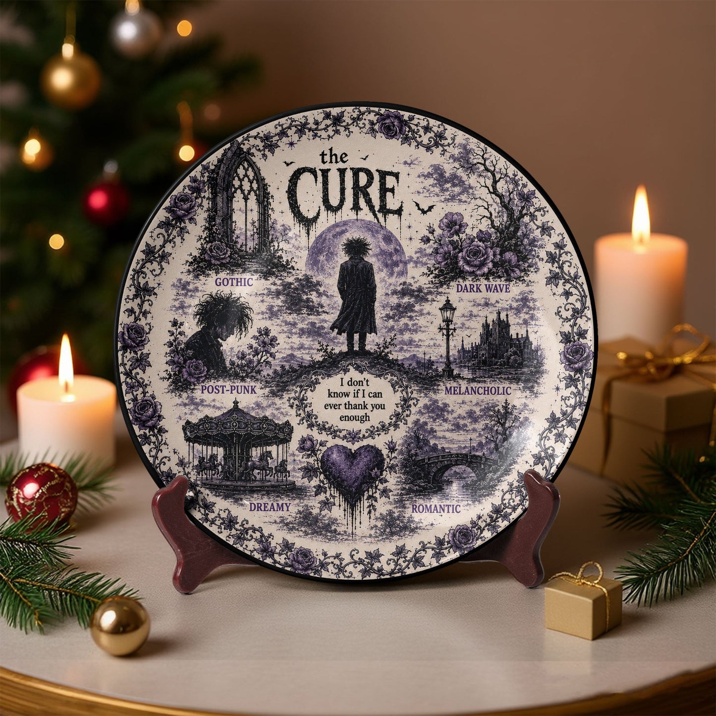 The Cure Gothic Decorative Ceramic Plate – Dark Wave & Post-Punk Inspired Collector Plate, Romantic Gothic Home Decor Gift for Music Fans