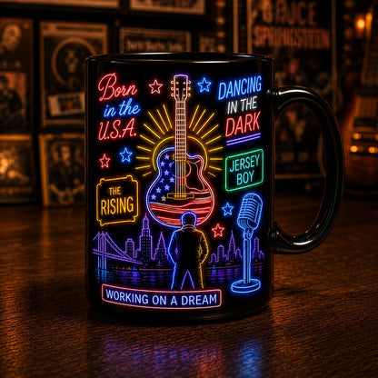 Bruce Springsteen Neon Sign Mug – Glowing Born To Run The Boss Rock Coffee Cup
