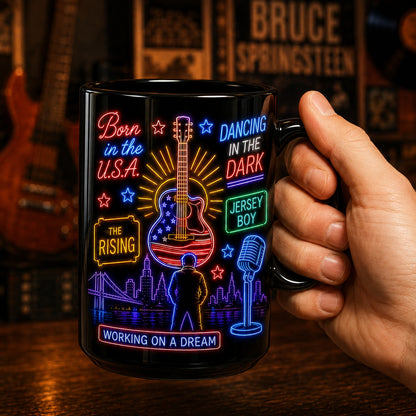 Bruce Springsteen Neon Sign Mug – Glowing Born To Run The Boss Rock Coffee Cup