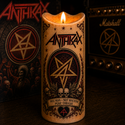 Anthrax Flameless LED Candle, Thrash Metal Band Candle, Heavy Metal Music Decor, Rock Fan Gift, Battery Operated Candle