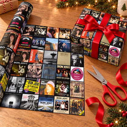 Bon Jovi Album Cover Wrapping Paper Roll – Classic Rock Music Gift Wrap, Vintage Album Collage Christmas Wrapping Paper for Bon Jovi Fans