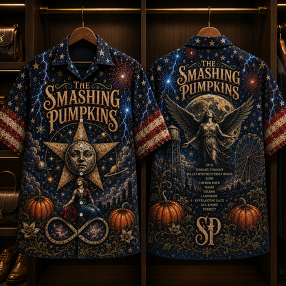 The Smashing Pumpkins Hawaiian Shirt - Unisex Celestial Moon Star Pumpkin Button Up
