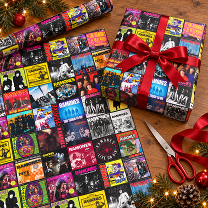 Ramones Album Cover Wrapping Paper Roll – Punk Rock Music Gift Wrap, Vintage Album Collage Christmas Wrapping Paper for Ramones Fans