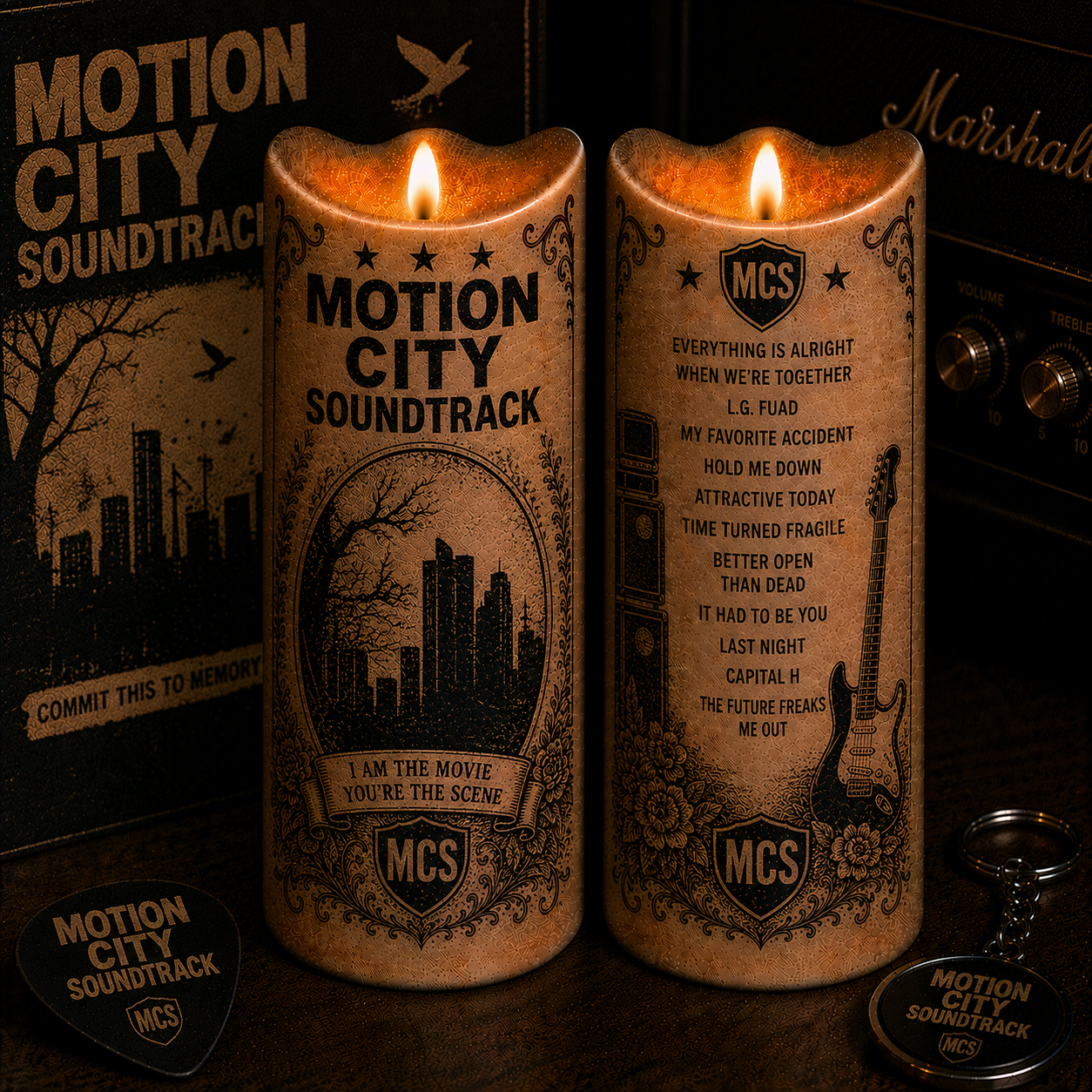 Motion City Soundtrack LED Candle, Everything Is Alright Flameless Candle, Emo Pop Punk Music Gift, MCS Fan Gift, Alternative Rock Decor