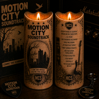 Motion City Soundtrack LED Candle, Everything Is Alright Flameless Candle, Emo Pop Punk Music Gift, MCS Fan Gift, Alternative Rock Decor