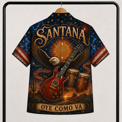 Santana Band Hawaiian Shirt - Unisex Vintage Aztec Sun Oye Como Va Button Up