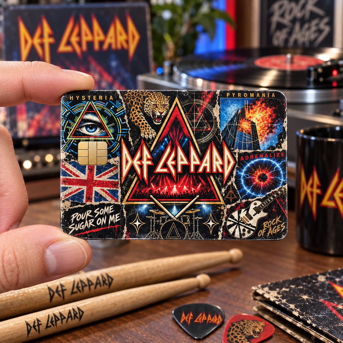 Def Leppard Credit Card Sticker, Hysteria Pyromania Adrenalize Card Skin, Vintage 80s Hard Rock Music Gift