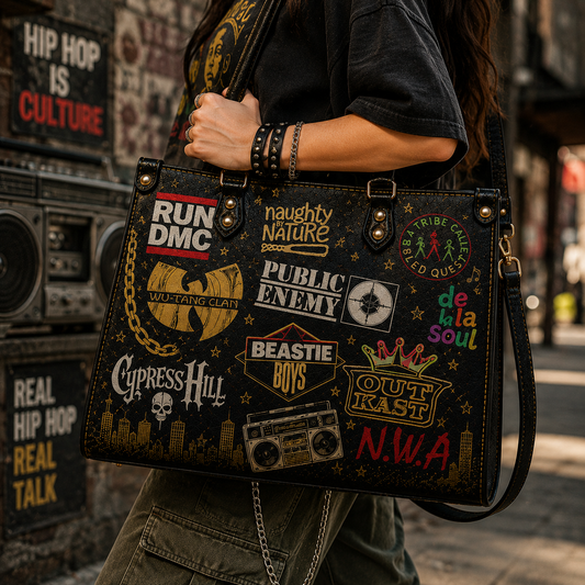 Hip Hop Legends Faux Leather Handbag – Vintage 90s Rap Lover Shoulder Tote Bag