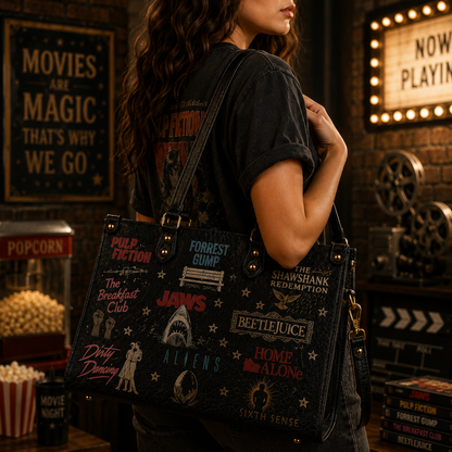 Classic Movie Legends Faux Leather Handbag – Vintage Cinema Shoulder Tote Bag for Movie Lovers