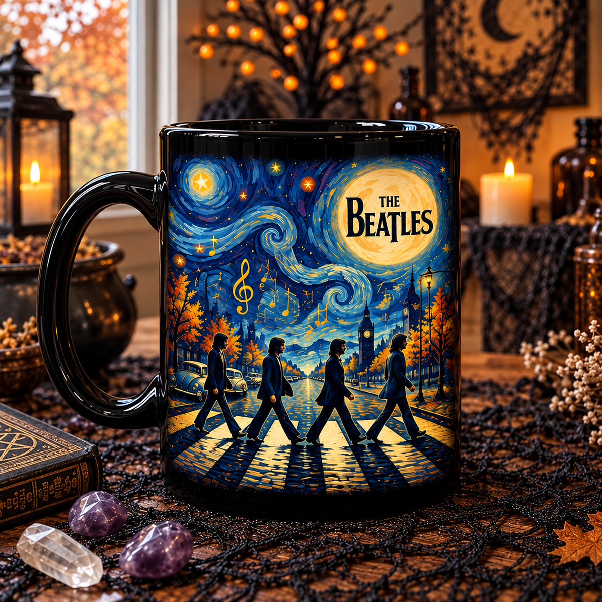 The Beatles Van Gogh Art Mug – Starry Night Abbey Road Ceramic Mug, All You Need Is Love Beatles Cup, Classic Rock Art Gift