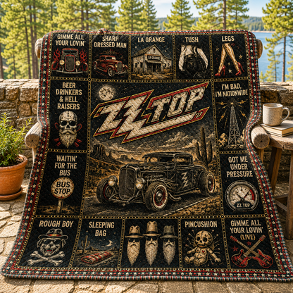 ZZ Top Blues Rock Quilt Blanket – Eliminator Hot Rod Journey In Every Stitch