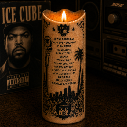 Ice Cube Flameless LED Candle, It Was a Good Day Music Candle, West Coast Hip Hop Fan Gift, Battery Operated LED Home Decor
