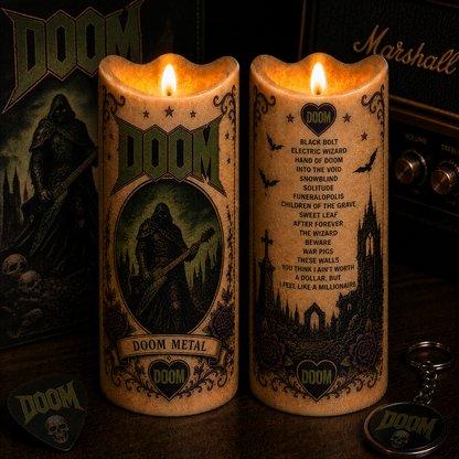 DOOM Flameless LED Candle, Doom Metal Music Candle, Gothic Rock Fan Gift, Battery Operated LED Home Decor