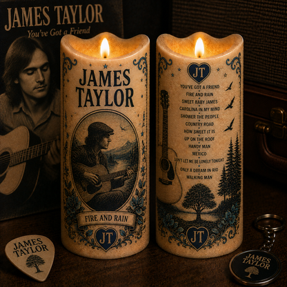 James Taylor Flameless LED Candle, Sweet Baby James Music Candle, Folk Rock Fan Gift, Battery Operated LED Home Decor
