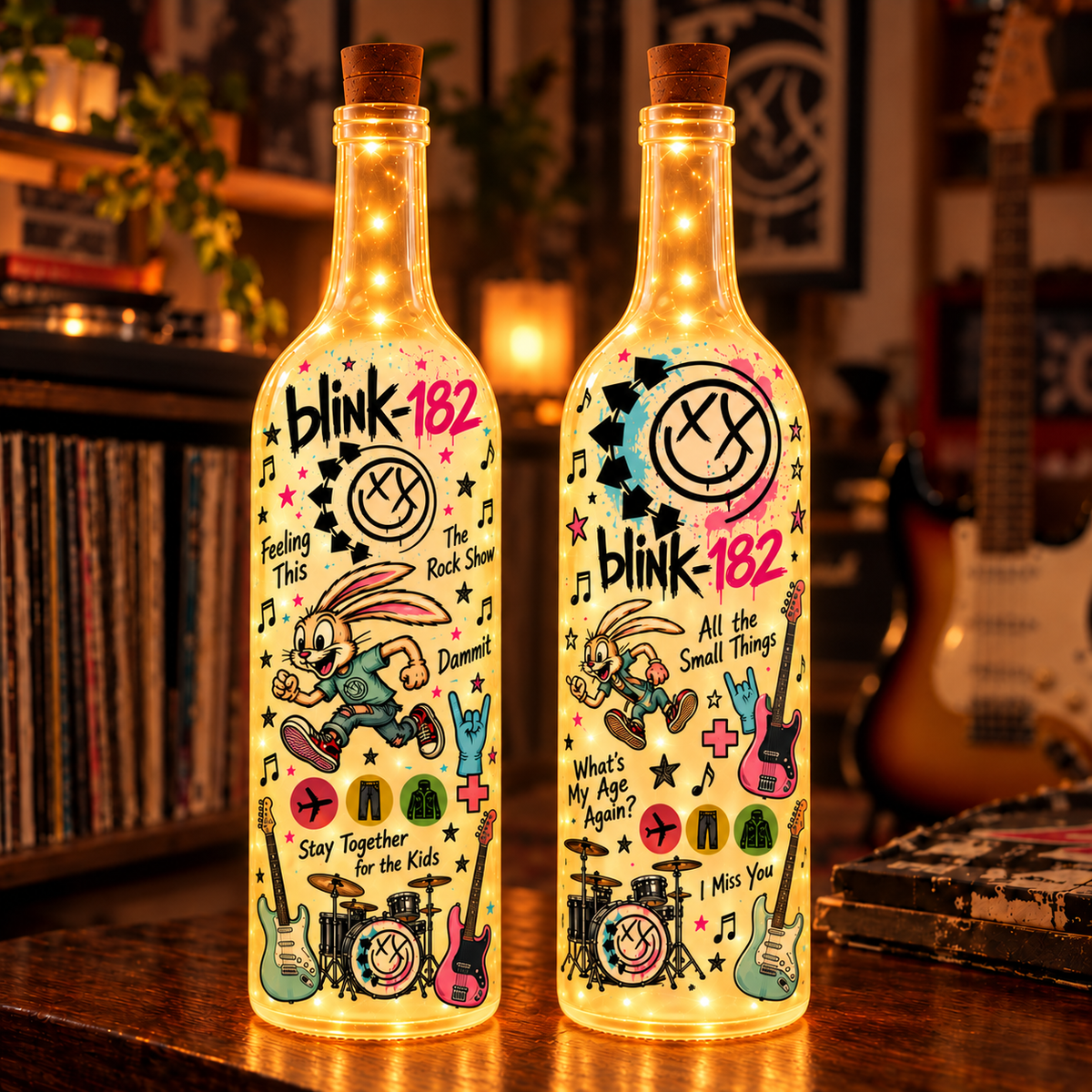 Blink-182 Lighted Bottle Lamp, Pop Punk LED Bottle Decor, Blink 182 Fan Gift, Music Room Night Light, Rock Band Home Decor