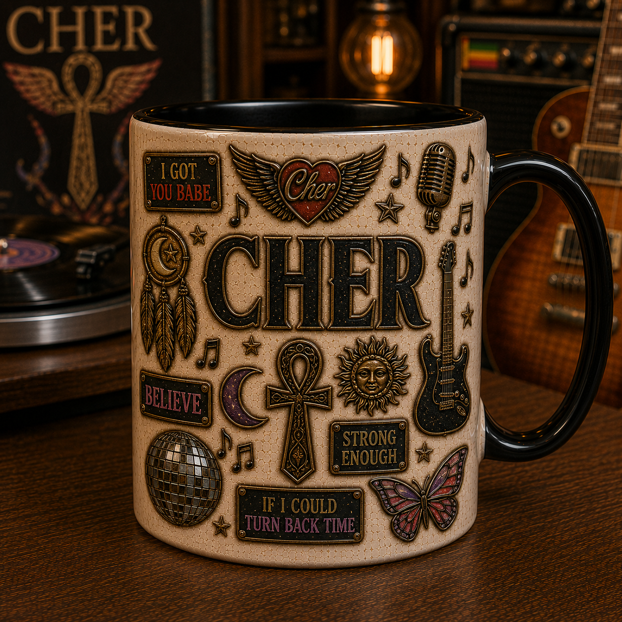 Cher Mug – Believe & If I Could Turn Back Time Ceramic Coffee Mug, Goddess of Pop Gift