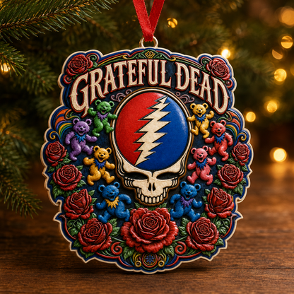 Grateful Dead 3D Print Ornament – Steal Your Face and Roses Gift for Deadheads