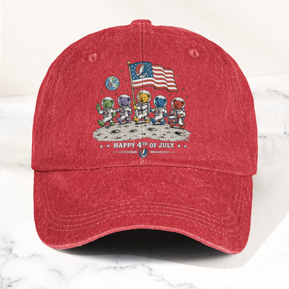 Grateful Dead Happy 4th Of July Dancing Bears Astronaut Patriotic Denim Cap – Retro Vintage Dad Cap Gift For Dad (With Box)