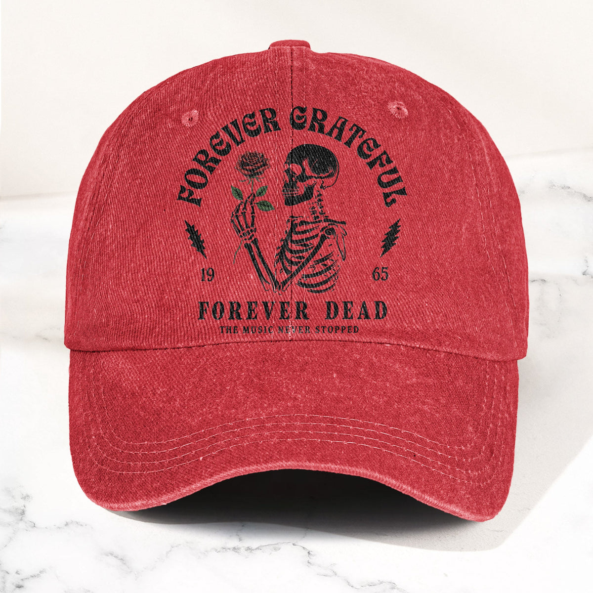 Grateful Dead 60th Anniversary Skeleton Rose Forever Dead Denim Cap – Retro Vintage Dad Cap Gift For Dad (With Box)