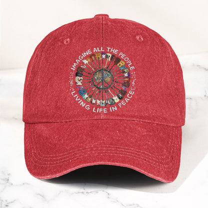 Imagine All The People Living Life In Peace Denim Cap – Retro Music John Lenon Cap Gift For Dad (With Box)