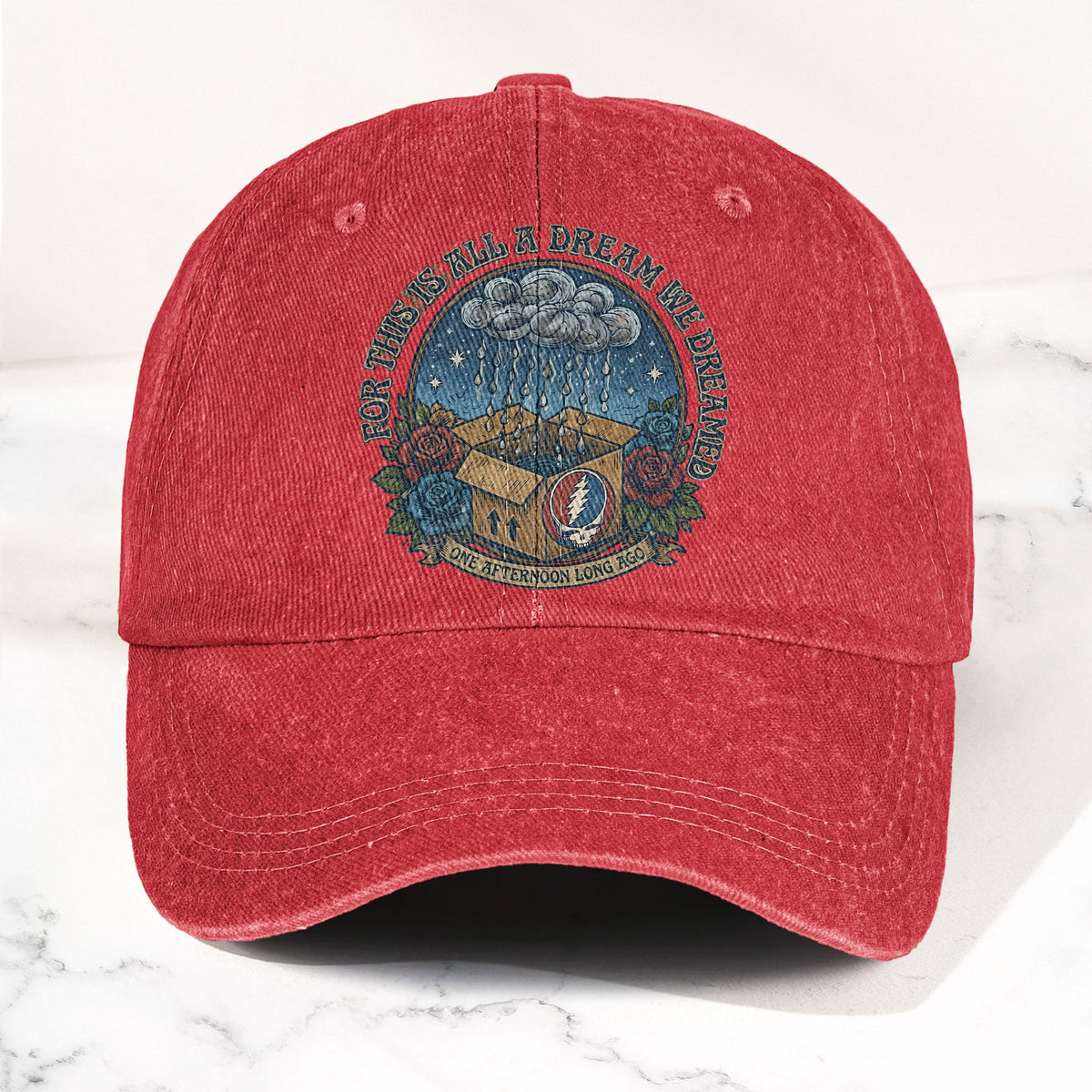 Grateful Dead Box Of Rain Dream We Dreamed Music Merch Denim Cap – Retro Vintage Dad Cap Gift For Dad (With Box)