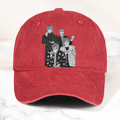 The Beatles Drinking Tea Denim Cap – Retro Vintage Rock Band Dad Cap Gift For Dad (With Box)