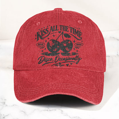 Harry Styles Illustration Merch Kiss All The Time Cherries Disco Ball Denim Cap – Retro Vintage Dad Cap Gift For Dad (With Box)
