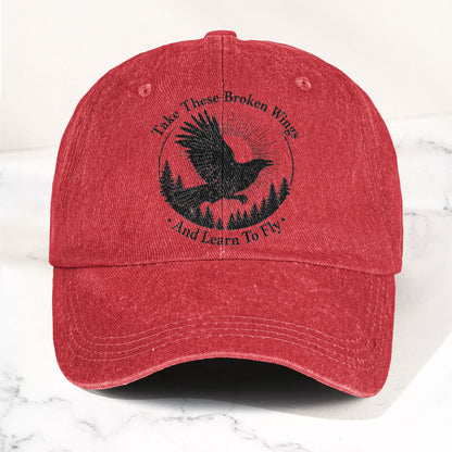Broken Wings Take These Broken Wings And Learn To Fly Denim Cap – Retro Vintage Dad Cap Gift For Dad (With Box)