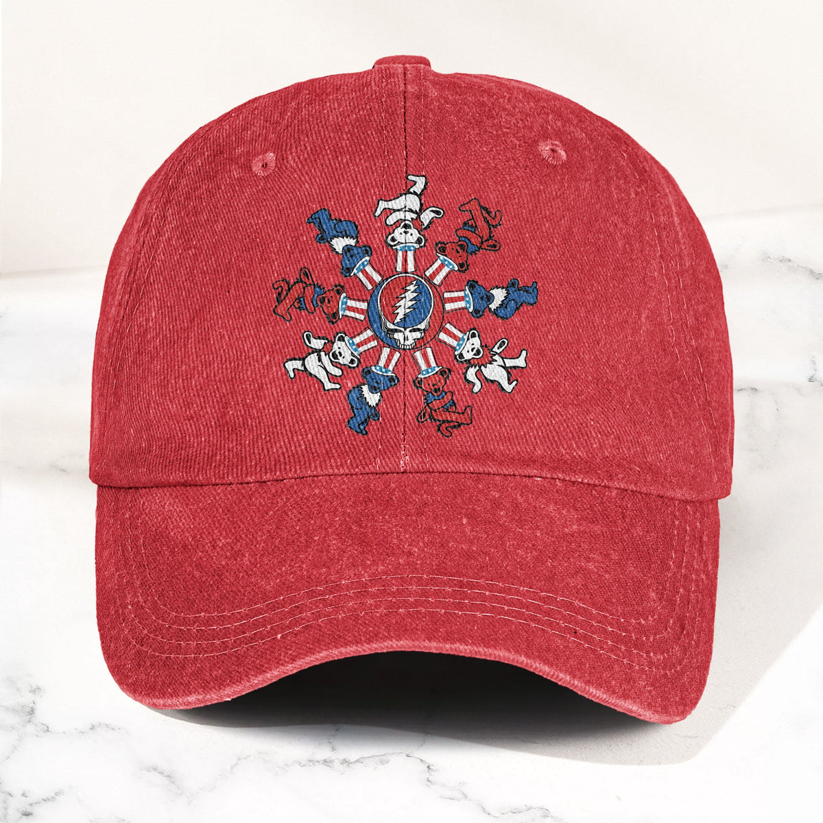 Grateful Dead Steal Your Face Dancing Bear Denim Cap – Vintage Music Grateful Dead Merch Gift for Dad (With Box)