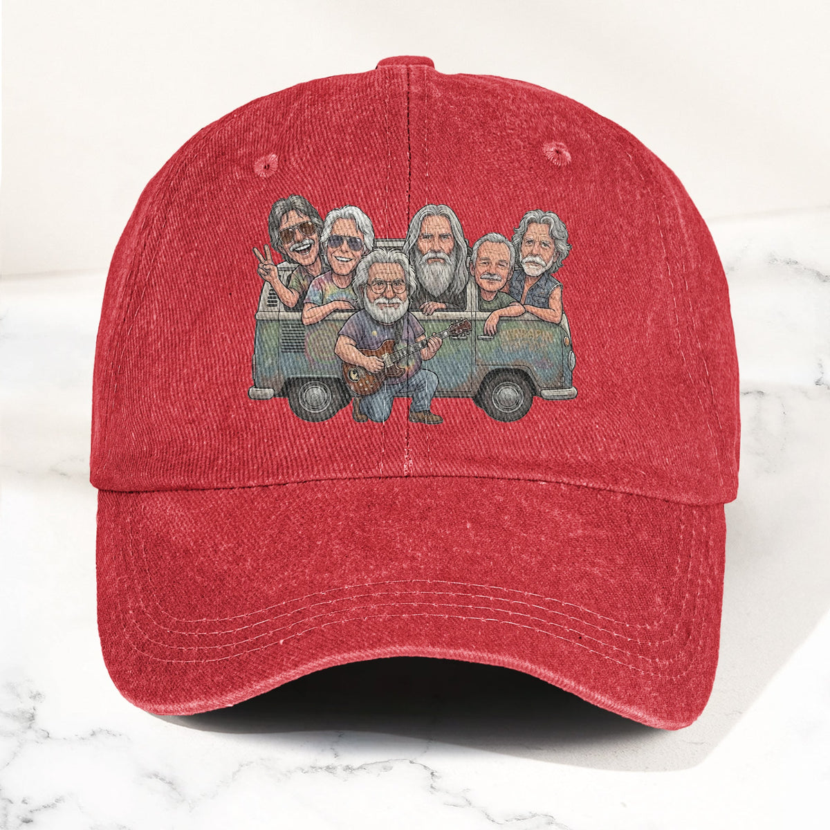Grateful Dead Band Cartoon VW Bus Graphic Music Merch Denim Cap – Retro Vintage Dad Cap Gift For Dad (With Box)