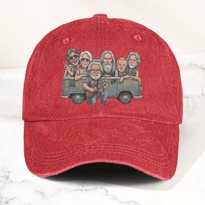 Grateful Dead Band Cartoon VW Bus Graphic Music Merch Denim Cap – Retro Vintage Dad Cap Gift For Dad (With Box)