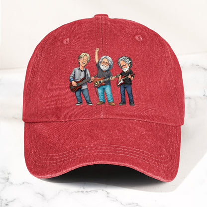 Grateful Dead Denim Dad Cap – Classic Trio Cartoon Band Design (With BOX)