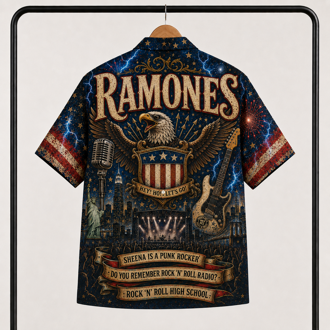 Ramones Hawaiian Shirt - Punk Rock Band All Over Print AOP Button Up Shirt for Ramones Fans