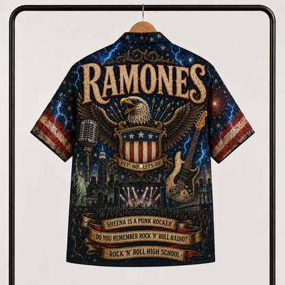 Ramones Hawaiian Shirt - Punk Rock Band All Over Print AOP Button Up Shirt for Ramones Fans