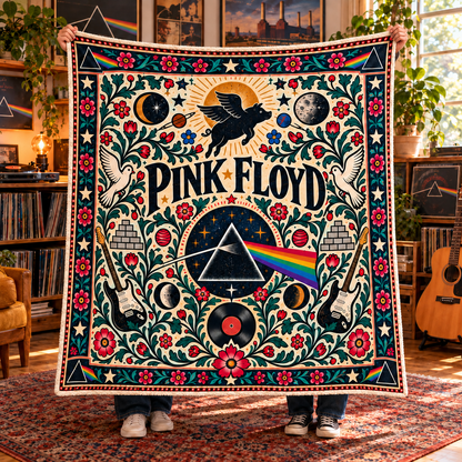 Pink Floyd Sherpa Blanket – Dark Side of the Moon & Flying Pig Art Decor, Ultimate Prog Rock Band Fan Gift