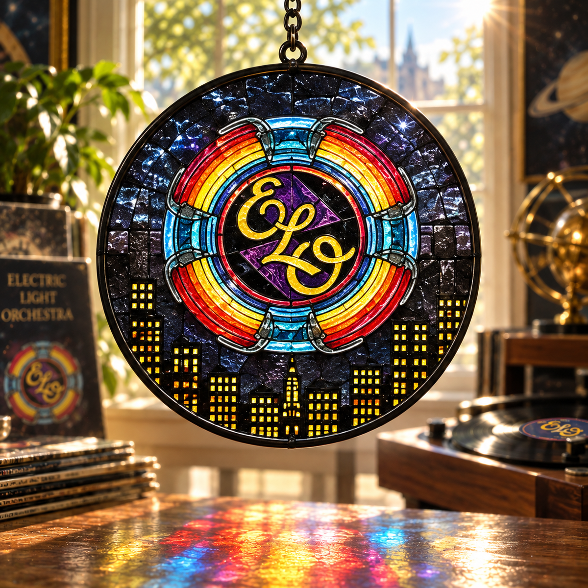 Electric Light Orchestra Suncatcher Set, 12 Stained Glass Album Window Hangings, ELO Classic Rock Music Gift