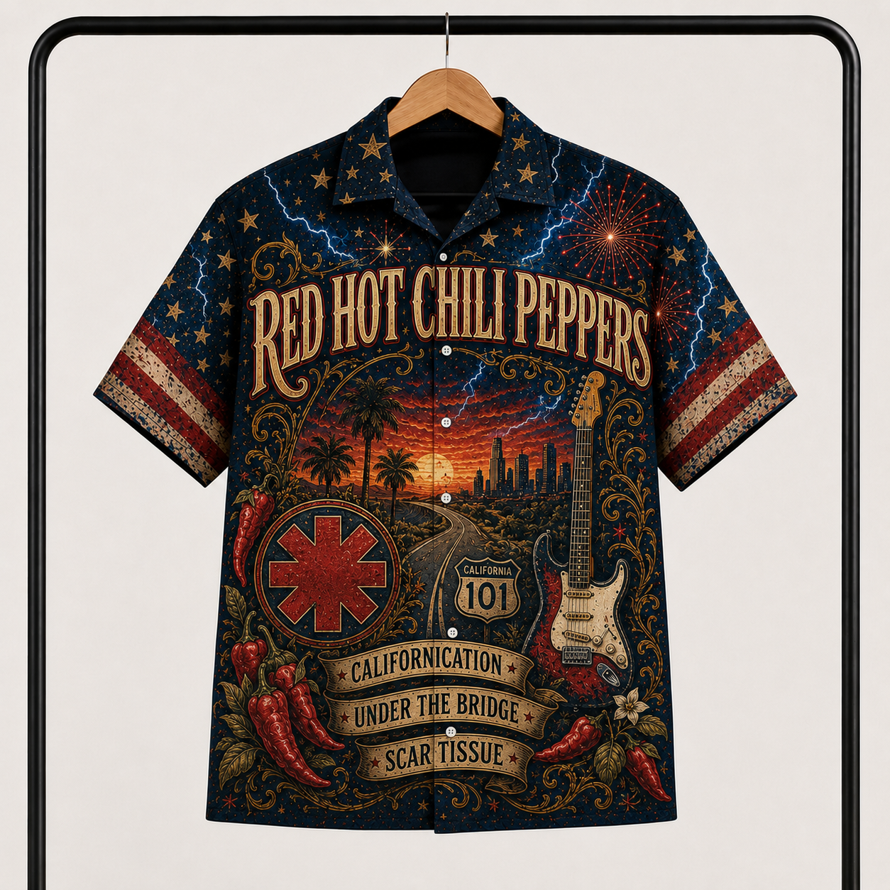 Red Hot Chili Peppers Hawaiian Shirt - California Rock Band All Over Print AOP Button Up Shirt for RHCP Fans