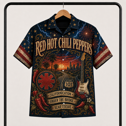Red Hot Chili Peppers Hawaiian Shirt - California Rock Band All Over Print AOP Button Up Shirt for RHCP Fans